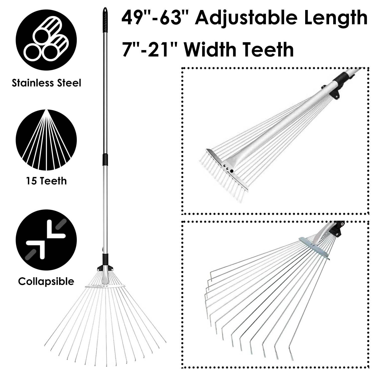 15-Teeth Expanding Stainless Steel Rake Garden & Patio - Tophatter Daily Deals