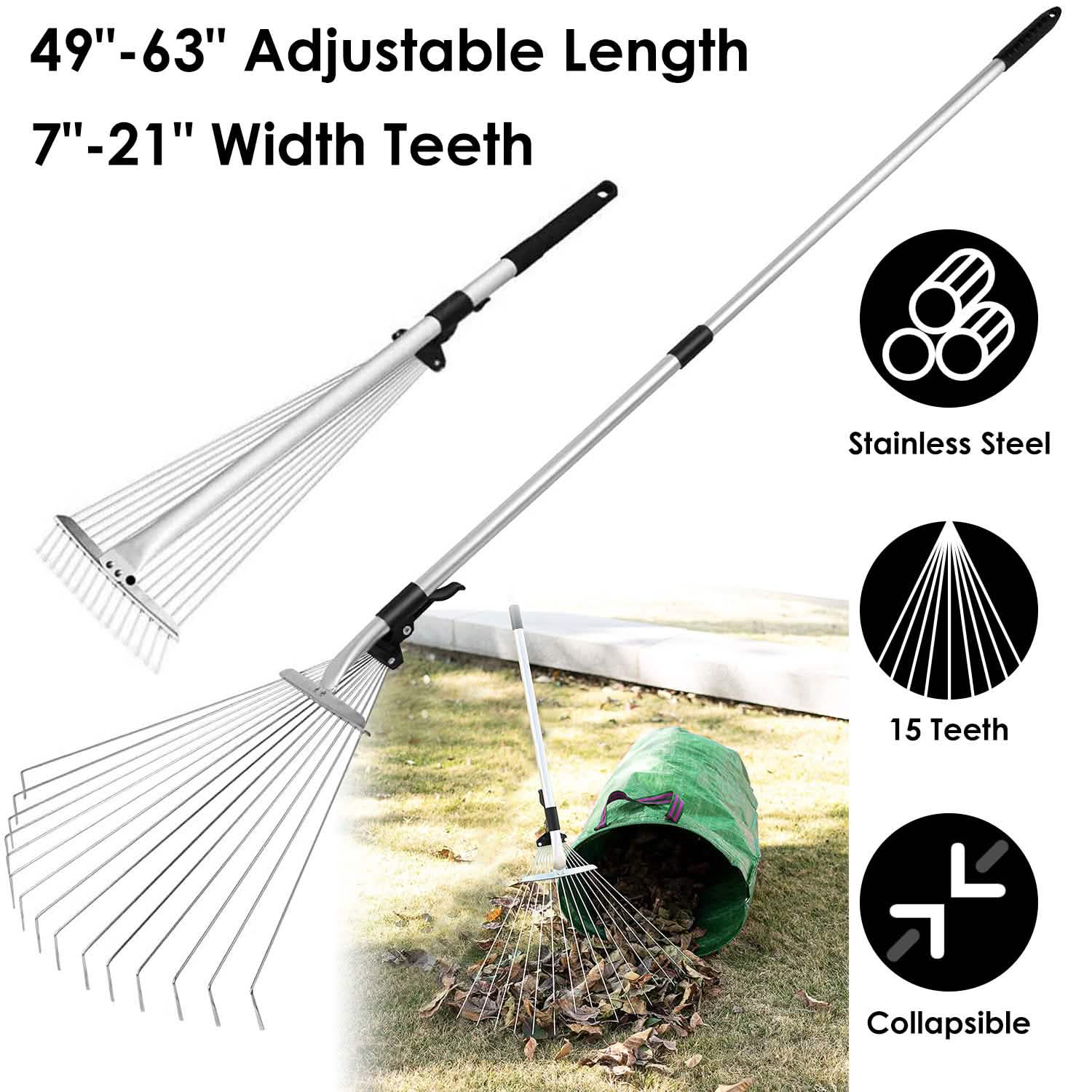 15-Teeth Expanding Stainless Steel Rake Garden & Patio - Tophatter Daily Deals