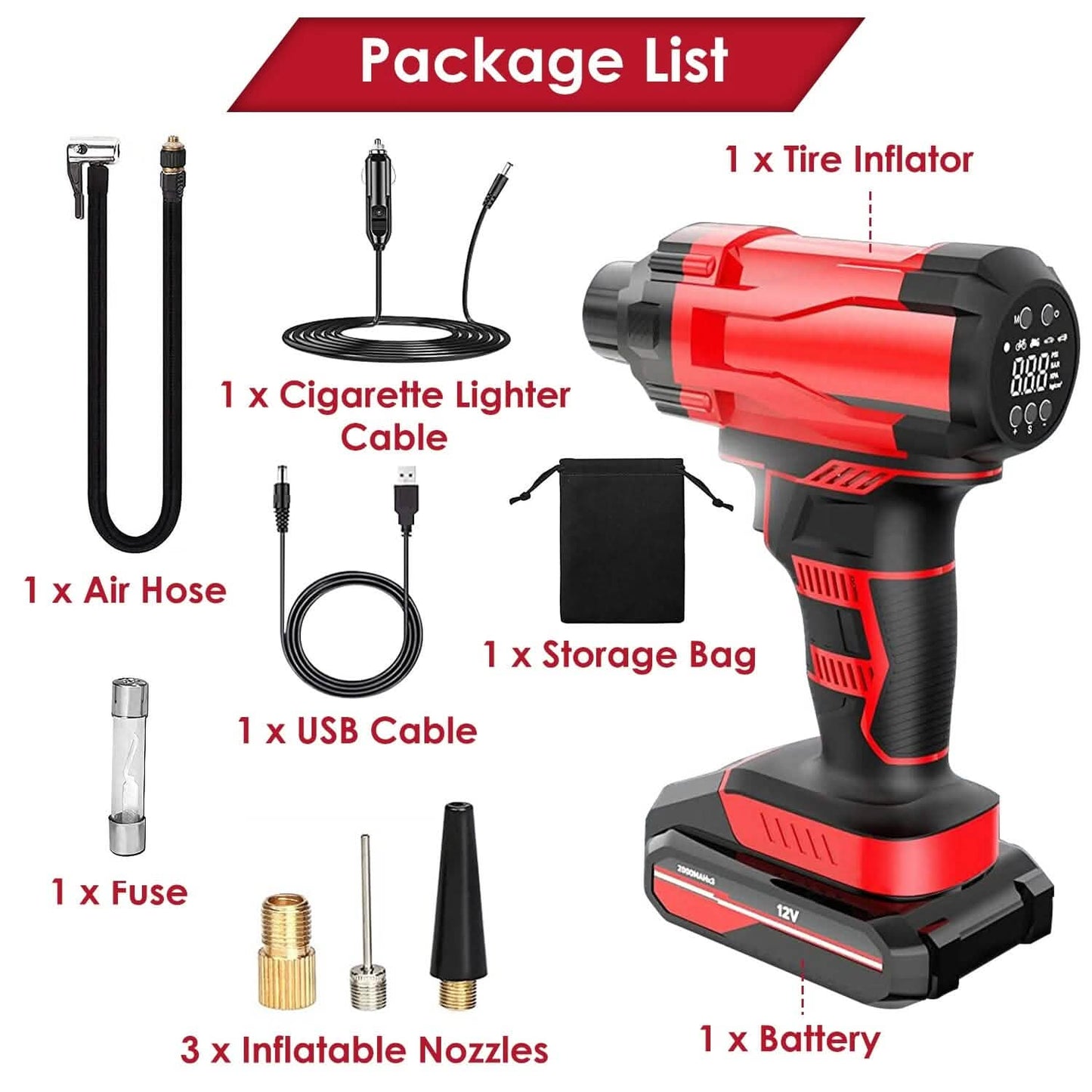 150 PSI 12V Portable Cordless Tire Pump 6000mAh Rechargeable with LED Light Automotive - Tophatter Daily Deals