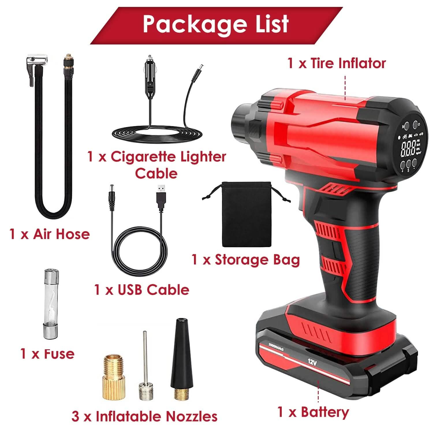 150 PSI 12V Portable Cordless Tire Pump 6000mAh Rechargeable with LED Light Automotive - Tophatter Daily Deals