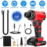 150 PSI 12V Portable Cordless Tire Pump 6000mAh Rechargeable with LED Light Automotive - Tophatter Daily Deals