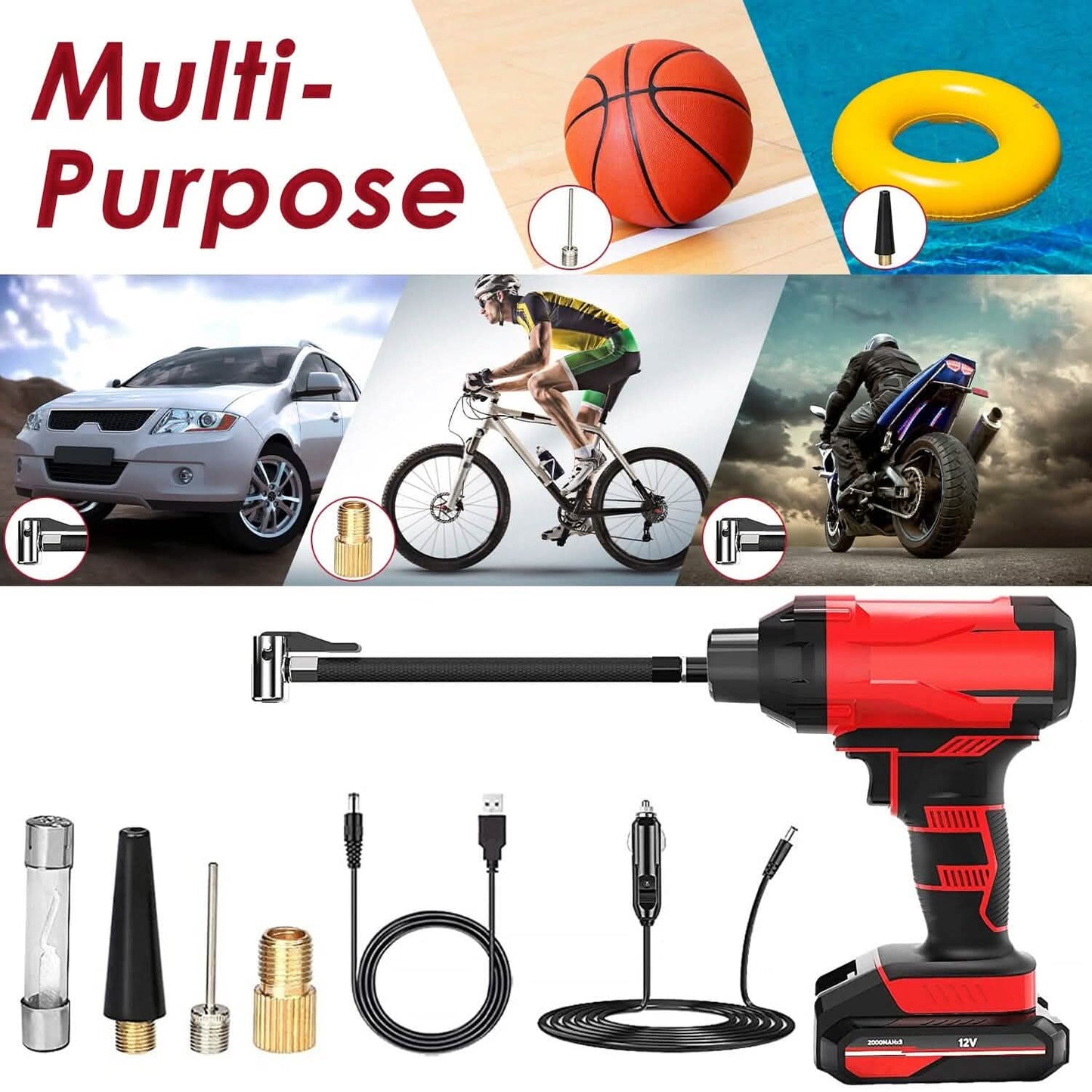 150 PSI 12V Portable Cordless Tire Pump 6000mAh Rechargeable with LED Light Automotive - Tophatter Daily Deals