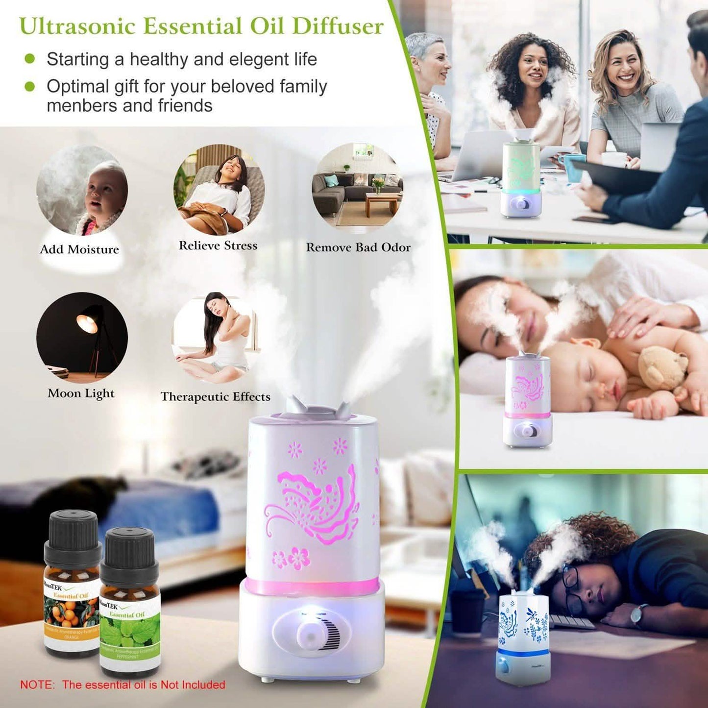 1500ml Ultrasonic Aroma Essential Oil Diffuser Health & Wellness - Tophatter Daily Deals