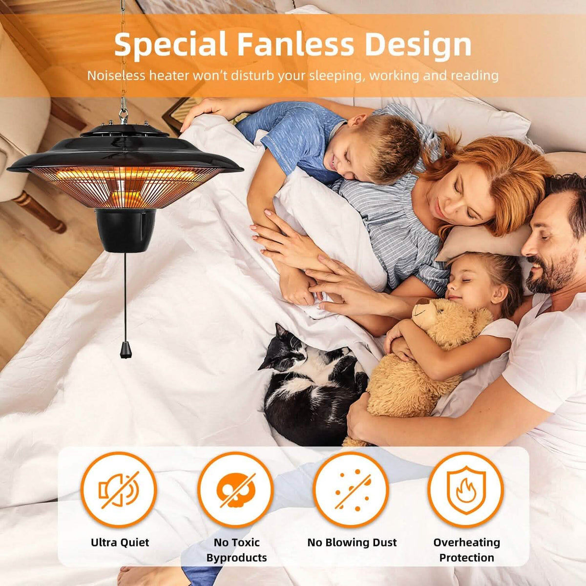 1500W Outdoor Hanging Patio Ultra-Quiet Electric Heating Lamp Garden & Patio - Tophatter Daily Deals