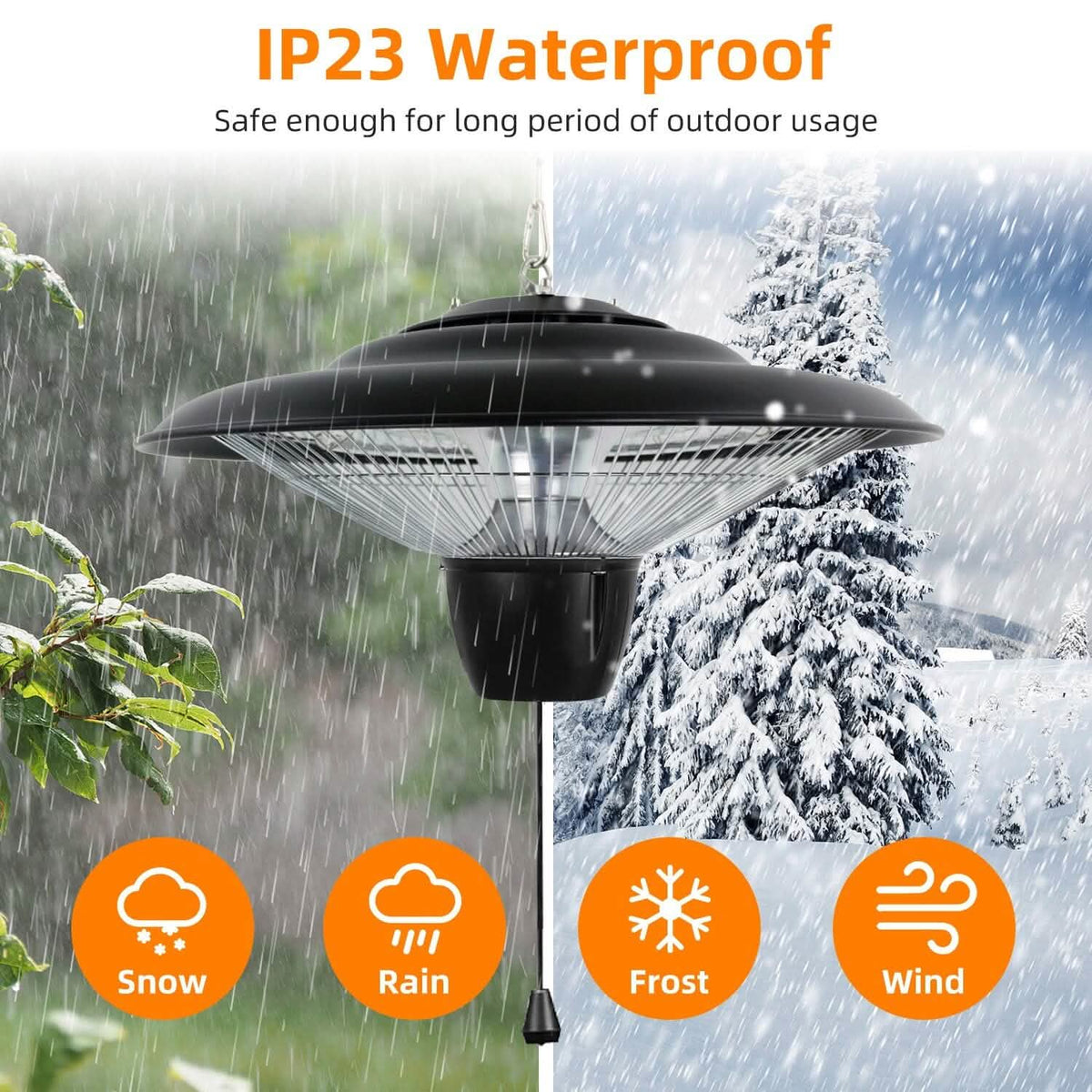 1500W Outdoor Hanging Patio Ultra-Quiet Electric Heating Lamp Garden & Patio - Tophatter Daily Deals
