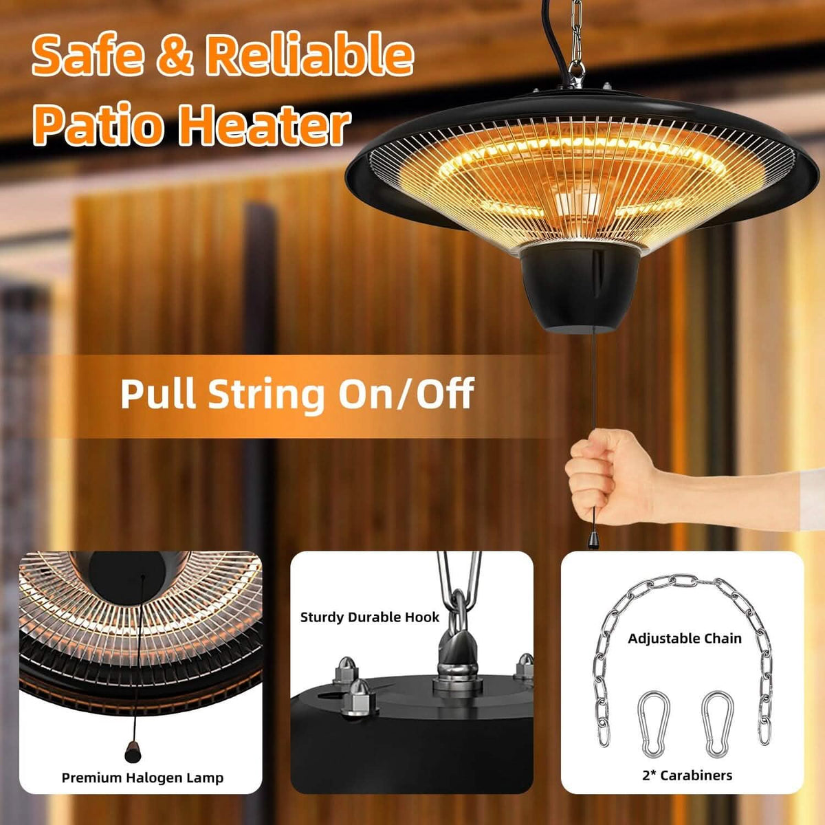 1500W Outdoor Hanging Patio Ultra-Quiet Electric Heating Lamp Garden & Patio - Tophatter Daily Deals