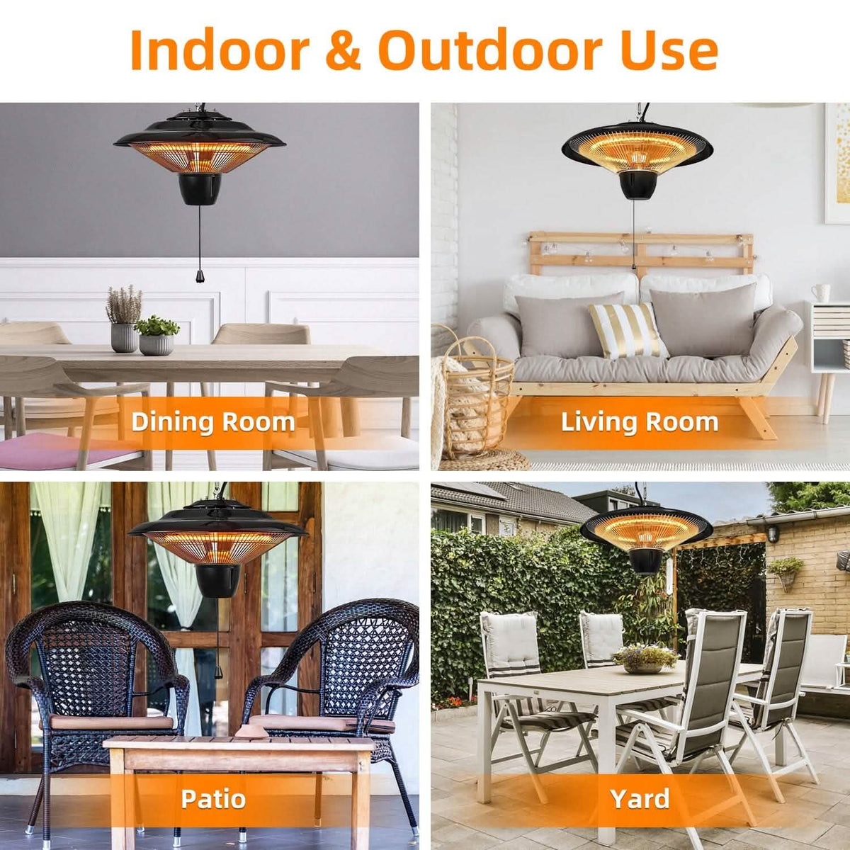 1500W Outdoor Hanging Patio Ultra-Quiet Electric Heating Lamp Garden & Patio - Tophatter Daily Deals