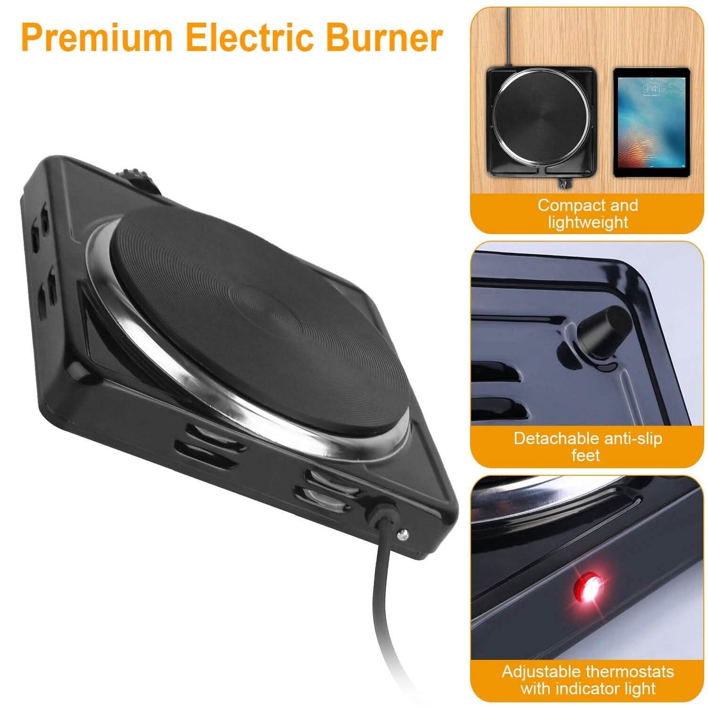 1500W Portable Heating Hot Plate Stove Countertop with Non Slip Rubber Kitchen Appliances - Tophatter Daily Deals