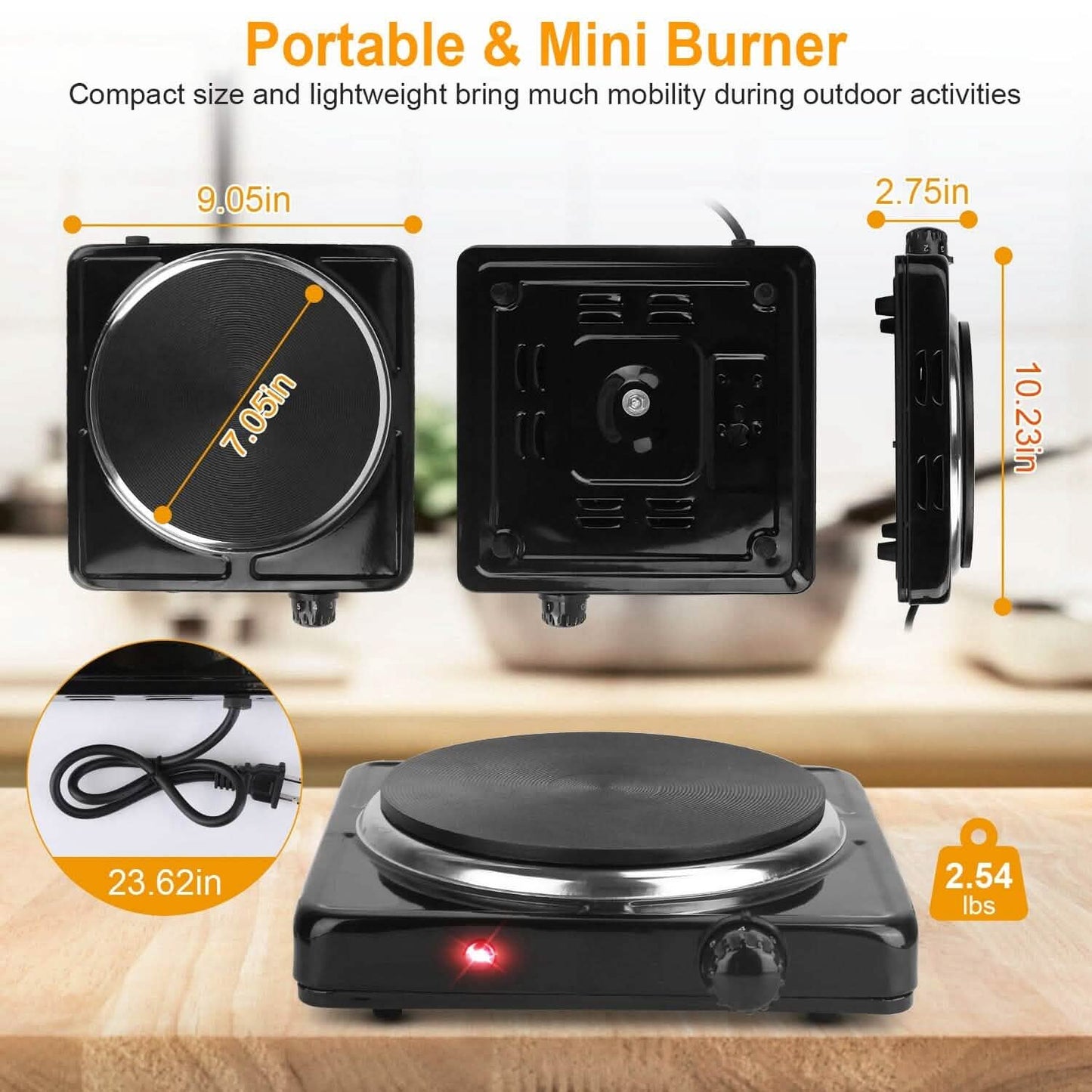 1500W Portable Heating Hot Plate Stove Countertop with Non Slip Rubber Kitchen Appliances - Tophatter Daily Deals