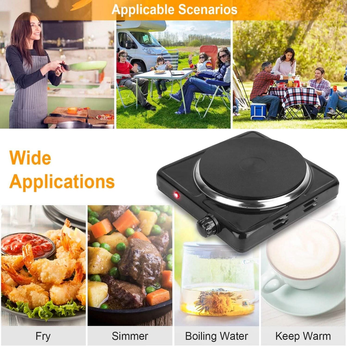 1500W Portable Heating Hot Plate Stove Countertop with Non Slip Rubber Kitchen Appliances - Tophatter Daily Deals