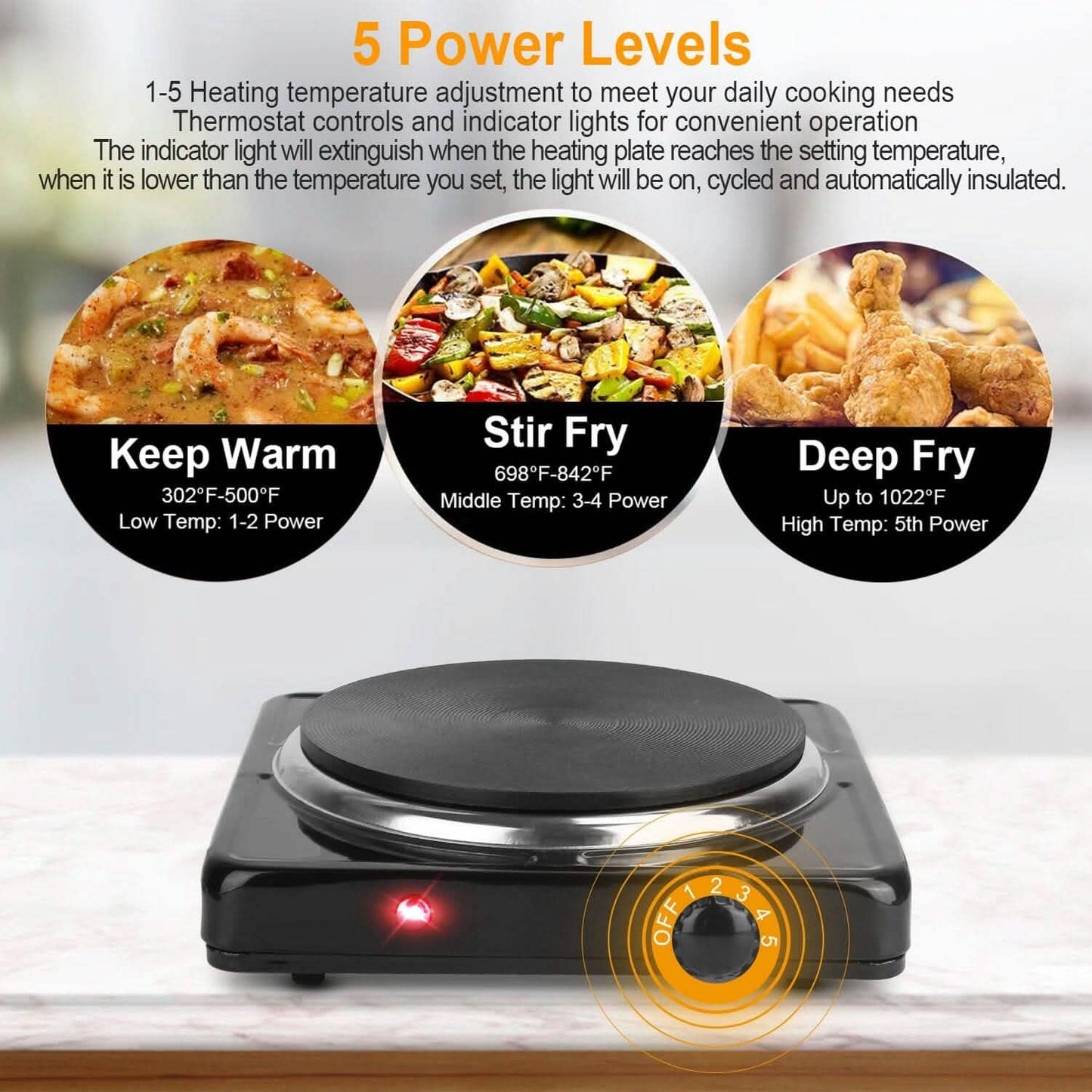 1500W Portable Heating Hot Plate Stove Countertop with Non Slip Rubber Kitchen Appliances - Tophatter Daily Deals