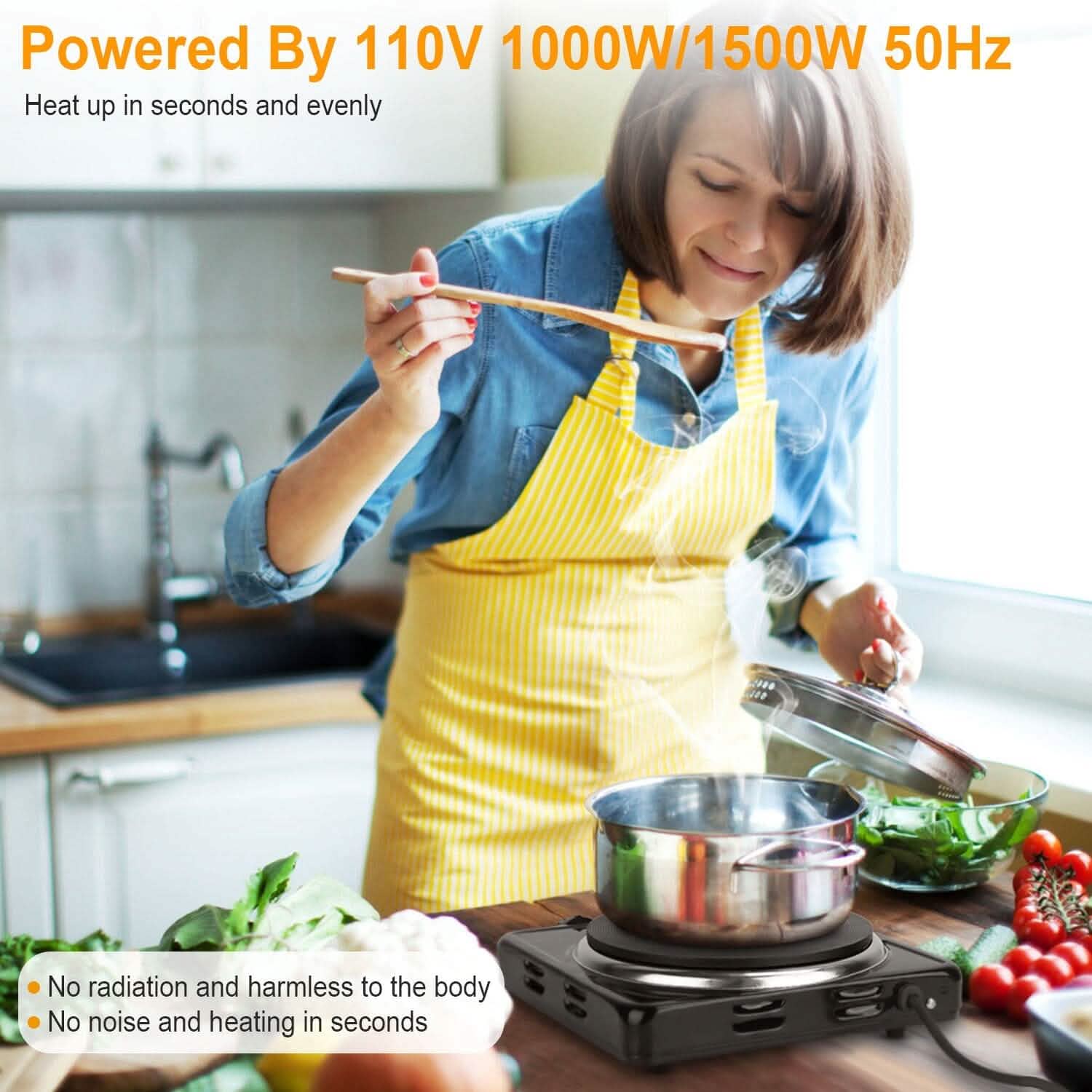 1500W Portable Heating Hot Plate Stove Countertop with Non Slip Rubber Kitchen Appliances - Tophatter Daily Deals