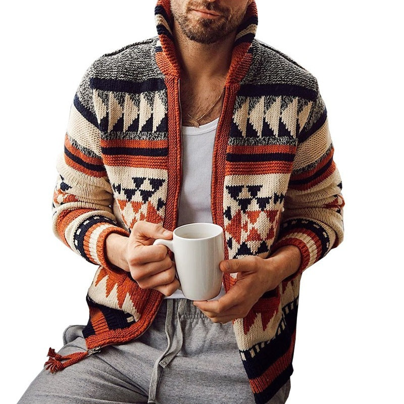 Warm Cozy Men's Zippered Cardigan Jacket - Jacquard Knit 3D Changing Face Moving Picture Frame - Tophatter Daily Deals