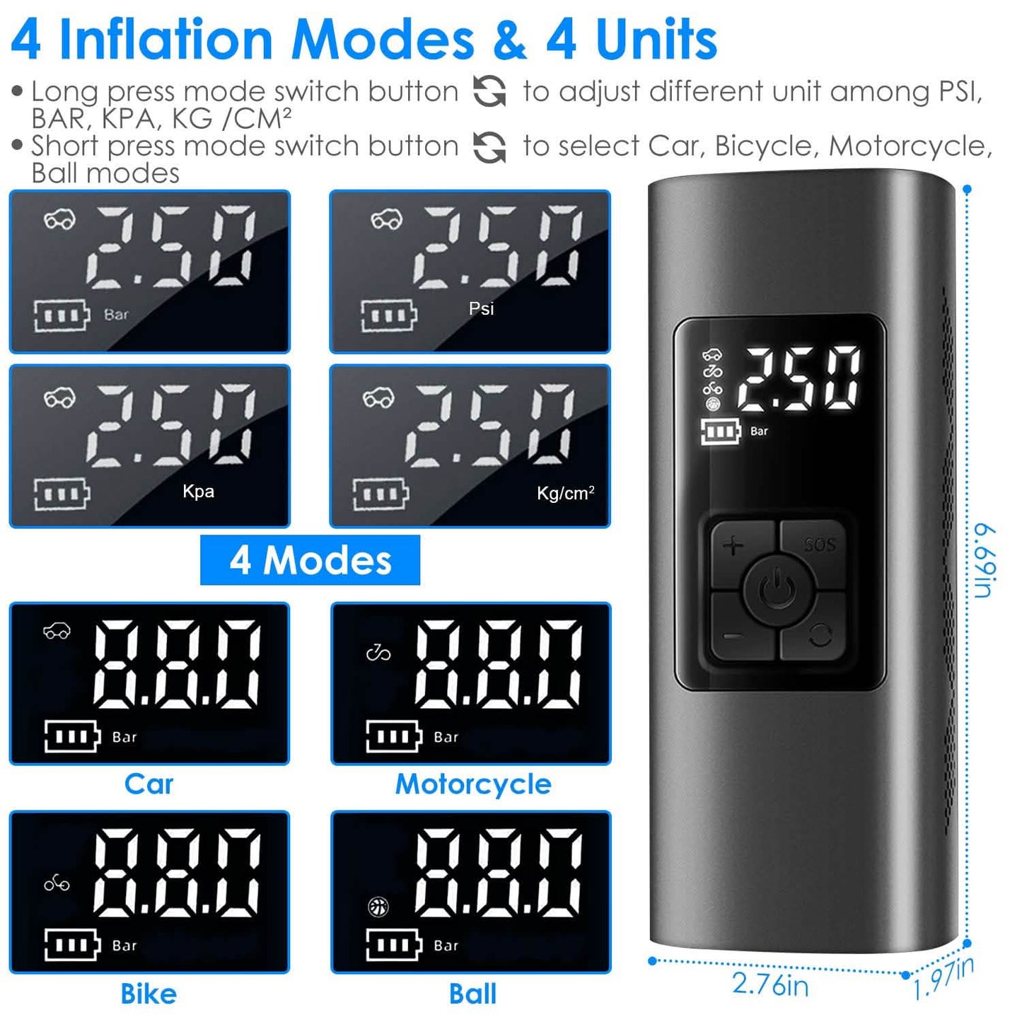 150PSI Cordless Car Tire Pump 6000mAh Rechargeable Tire Inflator Automotive - Tophatter Daily Deals