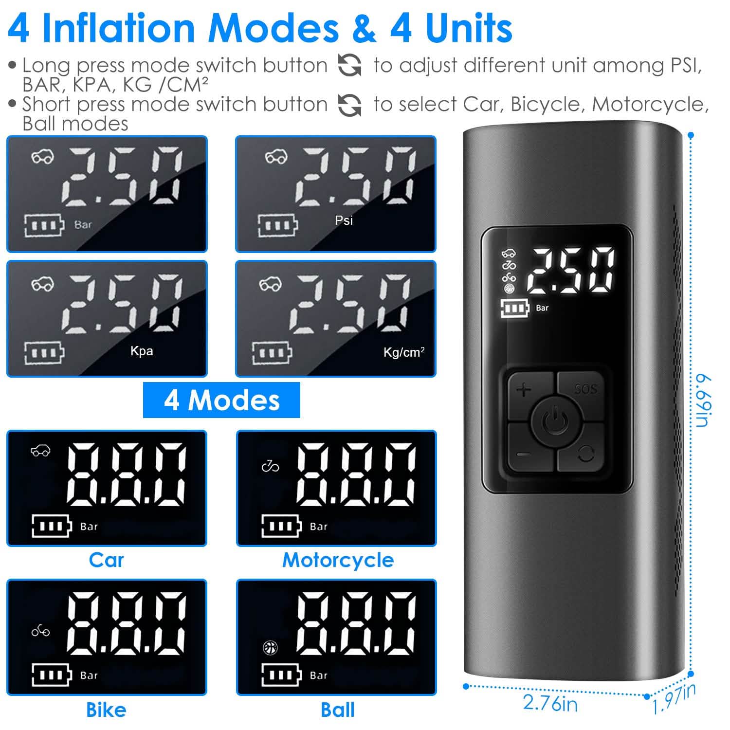 150PSI Cordless Car Tire Pump 6000mAh Rechargeable Tire Inflator Automotive - Tophatter Daily Deals
