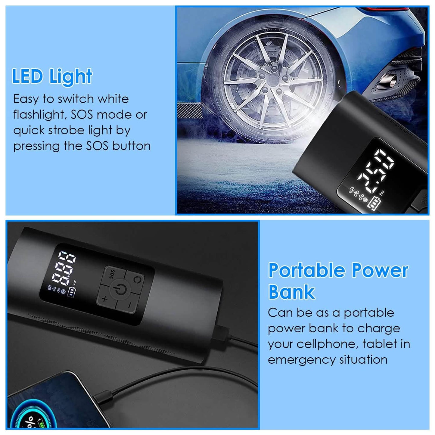 150PSI Cordless Car Tire Pump 6000mAh Rechargeable Tire Inflator Automotive - Tophatter Daily Deals