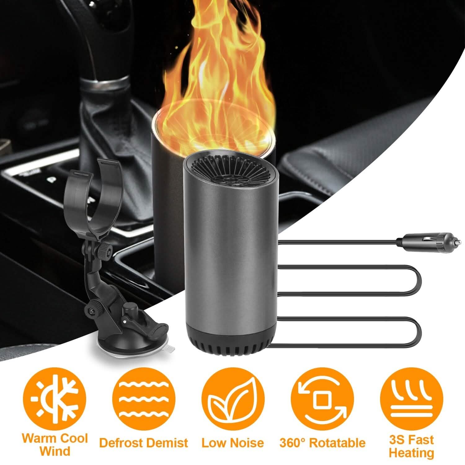 150W Portable Car Heater 2-in-1 Heating Cooling Fan Rotatable Demister Defroster Automotive - Tophatter Daily Deals