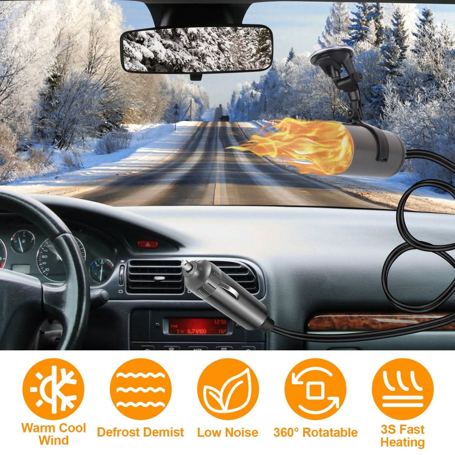 150W Portable Car Heater 2-in-1 Heating Cooling Fan Rotatable Demister Defroster Automotive - Tophatter Daily Deals