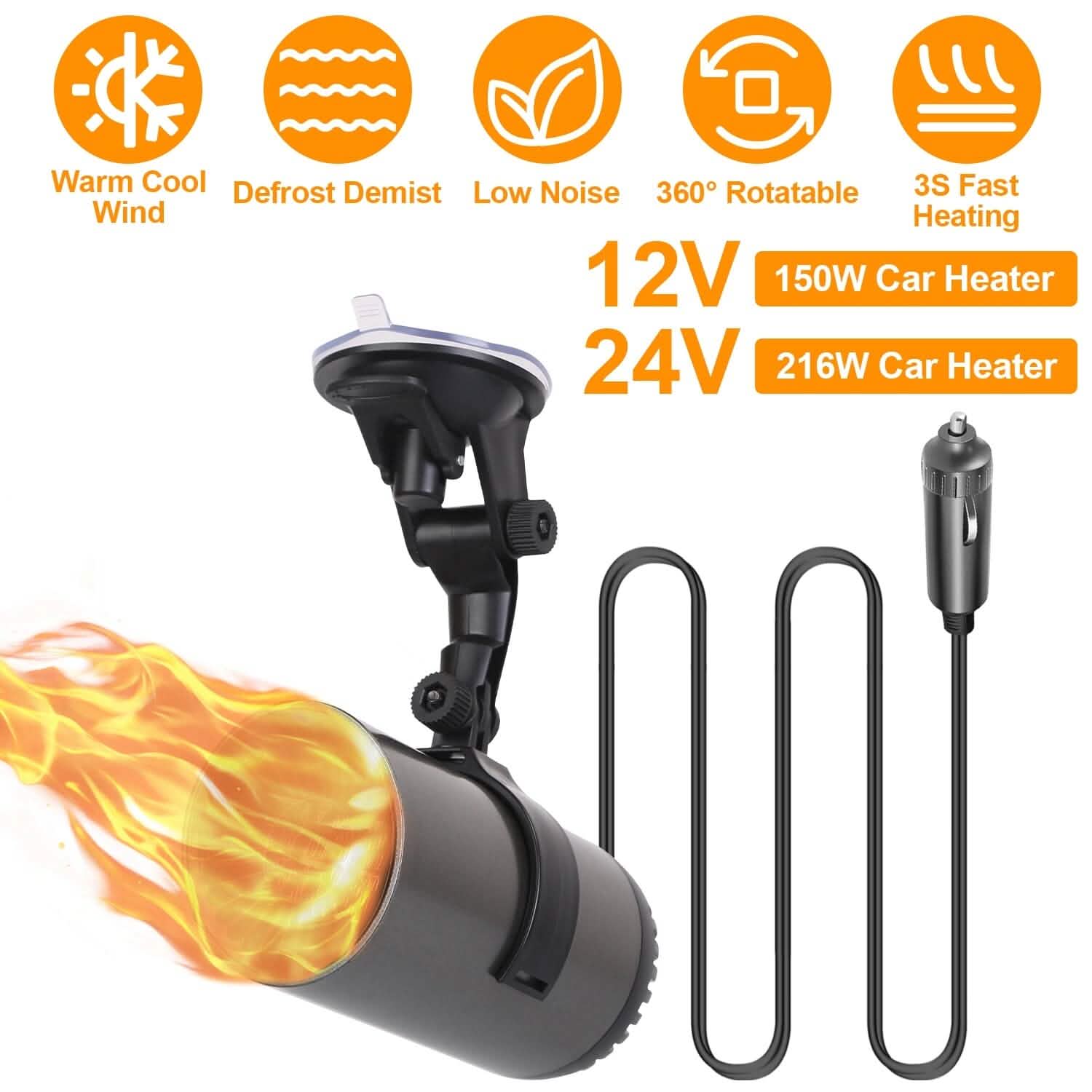 150W Portable Car Heater 2-in-1 Heating Cooling Fan Rotatable Demister Defroster Automotive - Tophatter Daily Deals