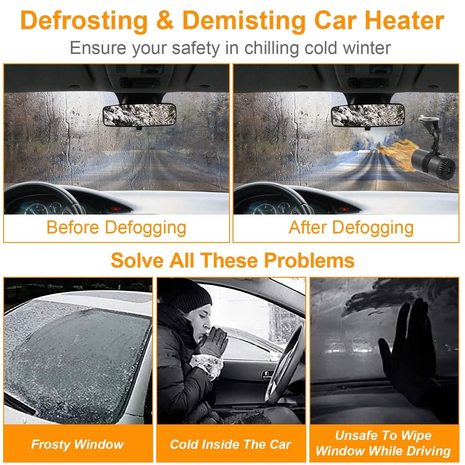 150W Portable Car Heater 2-in-1 Heating Cooling Fan Rotatable Demister Defroster Automotive - Tophatter Daily Deals