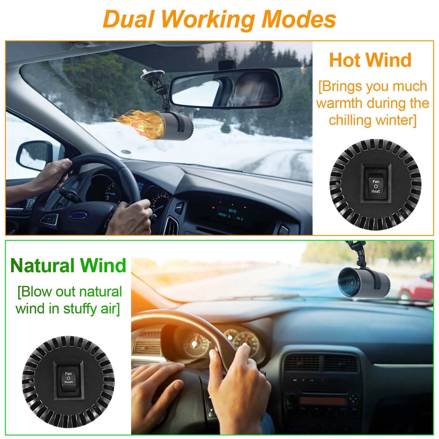 150W Portable Car Heater 2-in-1 Heating Cooling Fan Rotatable Demister Defroster Automotive - Tophatter Daily Deals