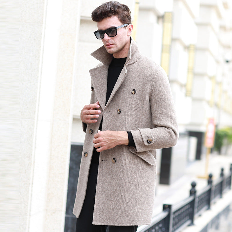 Warm Men's Double-Breasted Coat - Mid-Length, Wool 3D Changing Face Moving Picture Frame - Tophatter Daily Deals