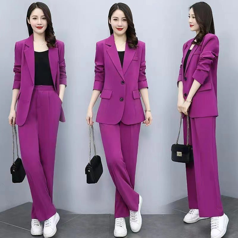 Business Suit Wide Leg Pants Two-piece Suit For Women Rose 2PCs Set 0 - Tophatter Daily Deals