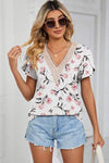 Floral V-Neck Short Sleeve T-Shirt White Women's T-Shirts - Tophatter Daily Deals