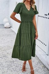 Swiss Dot Short Sleeve Smocked Dress Casual Dresses - Tophatter Daily Deals