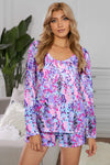 Round Neck Printed Top and Shorts Lounge Set Fuchsia Loungewear Sets - Tophatter Daily Deals