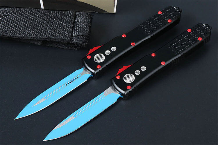 Micro Technology A7 Red and Blue Titanium Straight Out Cutting Tool-GS05 KNIVES - Tophatter Daily Deals