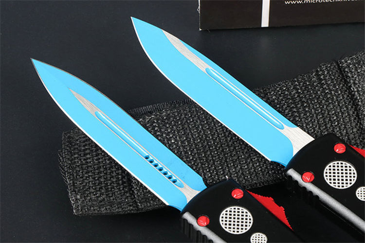 Micro Technology A7 Red and Blue Titanium Straight Out Cutting Tool-GS05 KNIVES - Tophatter Daily Deals