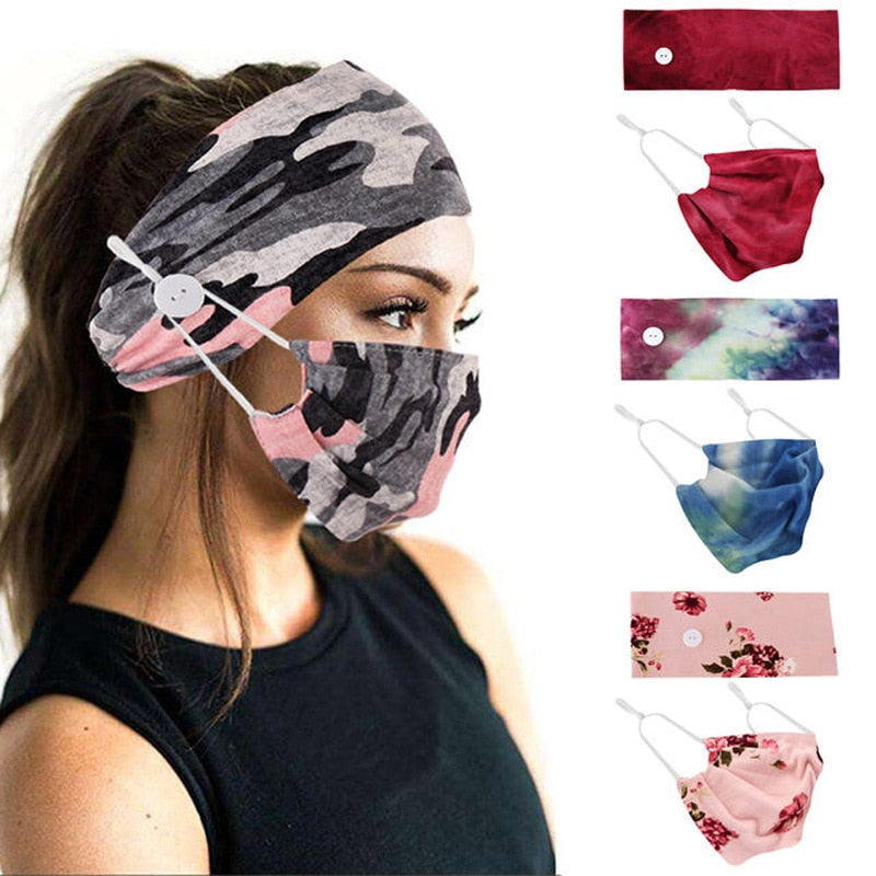 Button headband mask headscarf hair accessory 2-piece set 0 - Tophatter Daily Deals