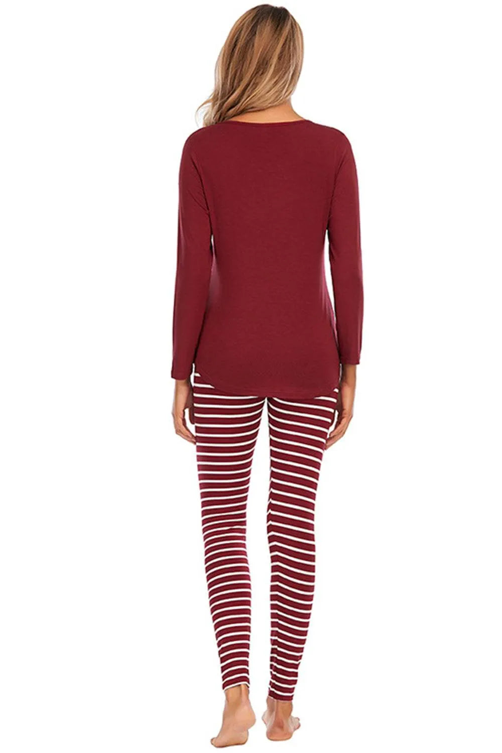 Graphic Round Neck Top and Striped Pants Set Loungewear Sets - Tophatter Daily Deals