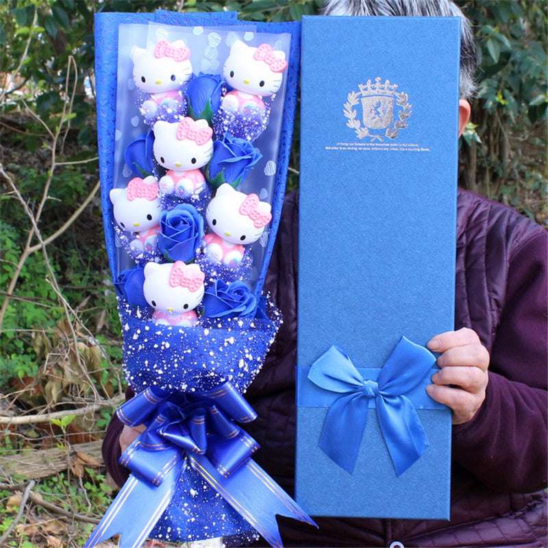 Sanrio Hello Kitty Plush Bouquet Cute Flower Gift Box Blue Flowers - Tophatter Daily Deals
