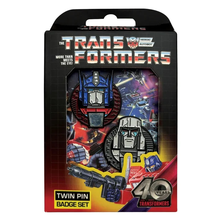 Transformers – Official 40th Anniversary Twin Set of Pin Badges Pin Set - Tophatter Daily Deals