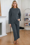 Round Neck Top and Pocketed Pants Lounge Set Loungewear Sets - Tophatter Daily Deals