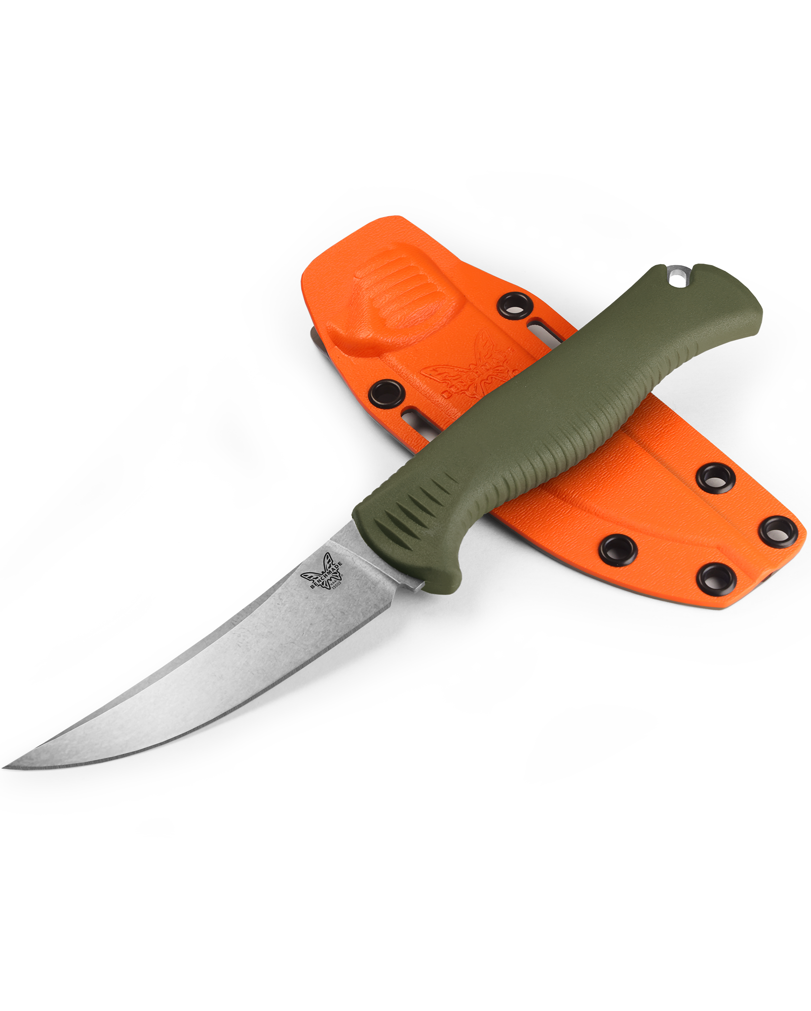 Benchmade Meatcrafter 4" - OD Green Santoprene Handle - CPM-154 - Fixed Blade - 15505 Knives - Tophatter Daily Deals