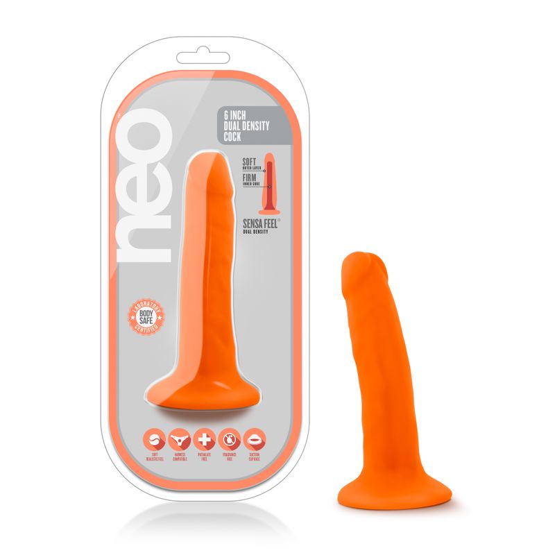 Neo Dual Density Cock 6 Inch Neon Orange Vibrator > Dildos > Realistic Dildos - Tophatter Daily Deals