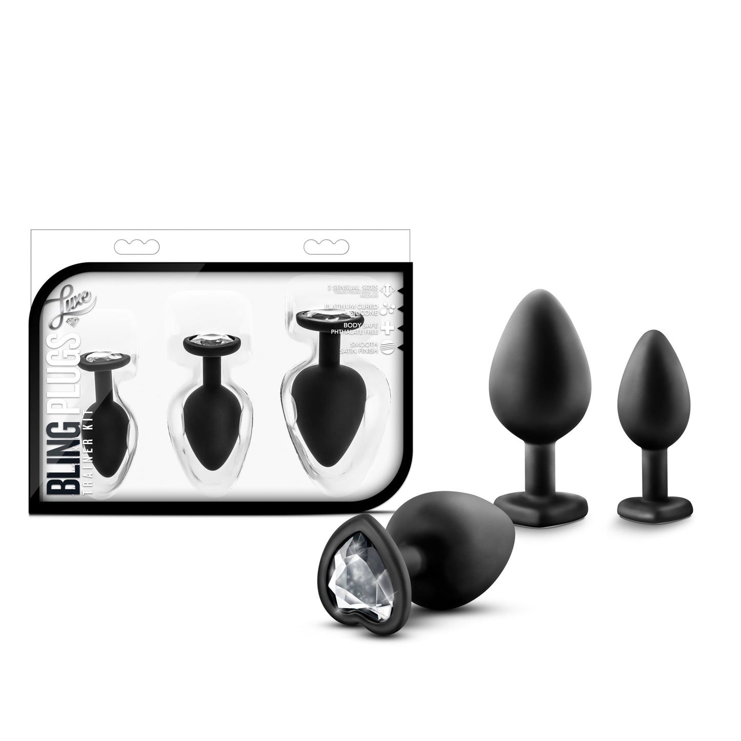 Luxe Bling Plugs Training Kit Black With Clear Gems - 3 Sizes > Anal Range > Butt Plug Kits - Tophatter Daily Deals