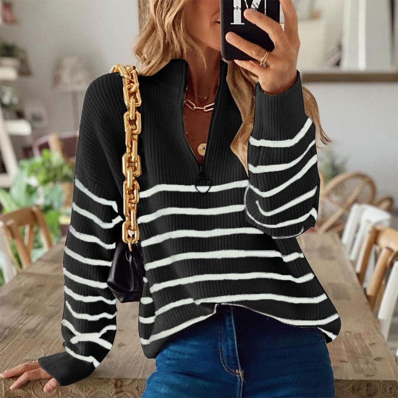Soft Cozy Women’s Knit Pullover - Oversized Half Zip, Velvet Black 3D Changing Face Moving Picture Frame - Tophatter Daily Deals