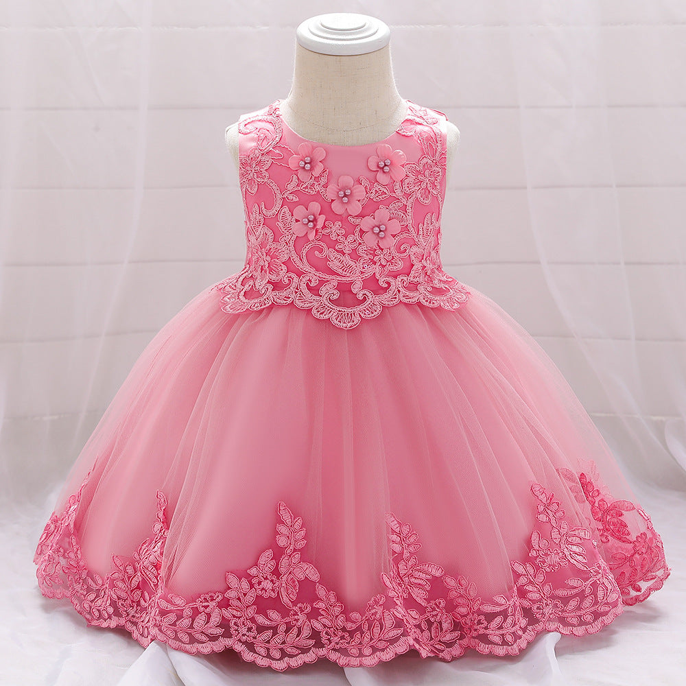 Baby girl one year old net yarn princess dress Pink 0 - Tophatter Daily Deals