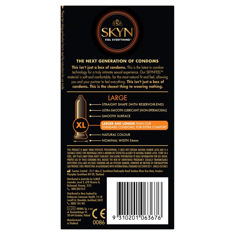 Skyn Large – Extra Comfort Polyisoprene Condoms 56mm 10 Pack > Essentials > Condoms - Tophatter Daily Deals