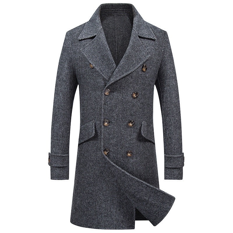 Warm Men's Double-Breasted Coat - Mid-Length, Wool Grey 3D Changing Face Moving Picture Frame - Tophatter Daily Deals