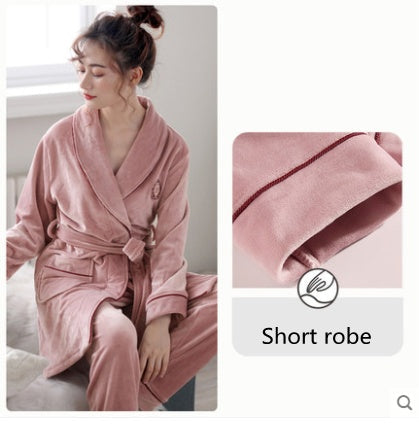 Burgundy island velvet fabric winter unisex flannel robe for men & women Pink short Woman 0 - Tophatter Daily Deals