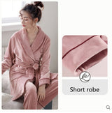 Burgundy island velvet fabric winter unisex flannel robe for men & women Pink short Woman 0 - Tophatter Daily Deals