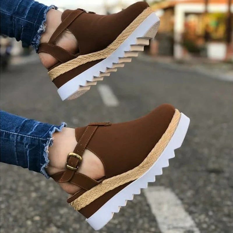 Baotou wedge sandals women's shoes Roman women Coffee 0 - Tophatter Daily Deals