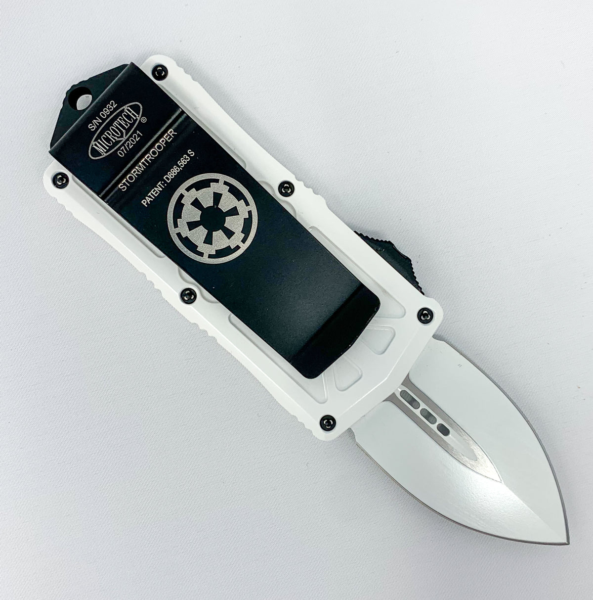 Microtech Exocet - Double Edge White Blade - Stormtrooper - 157-1ST Automatic Knives - Tophatter Daily Deals