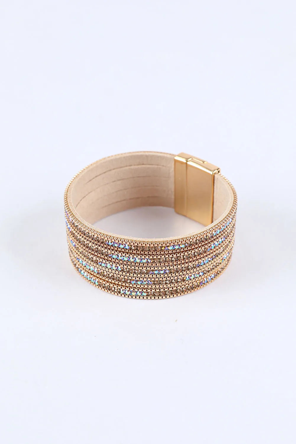 Gold Full Diamond Leather Wide Magnetic Buckle Bracelet Bracelets - Tophatter Daily Deals
