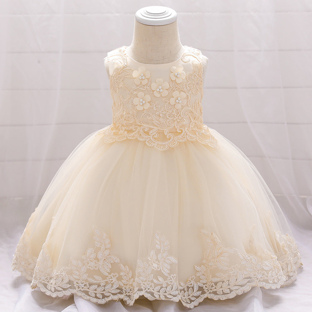 Baby girl one year old net yarn princess dress Beige 0 - Tophatter Daily Deals